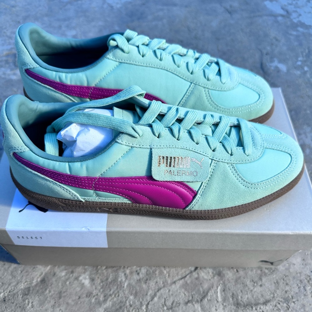 PUMA Palermo Men’s Sneakers in Mint with Pink Formstripe